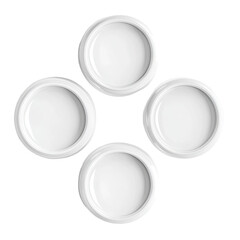 Four white circular plates arranged in a star pattern