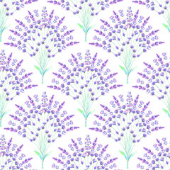 Watercolor lavender flowers bouquet floral seamless pattern
