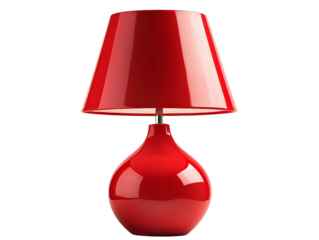 Red Table Lamp, Conical Shade, Glossy Finish, Isolated on Transparent Background, Home Decor, Lighting, Red Lamp