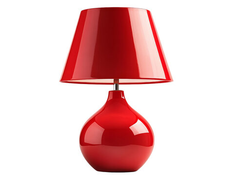 Red Table Lamp, Conical Shade, Glossy Finish, Isolated on Transparent Background, Home Decor, Lighting, Red Lamp