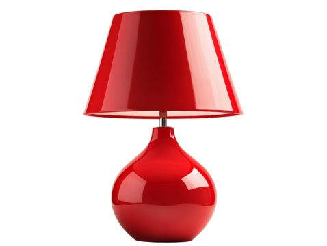 Red Table Lamp, Conical Shade, Glossy Finish, Isolated on Transparent Background, Home Decor, Lighting, Red Lamp