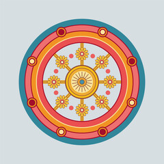 Decorative painted wheel. Traditional symbol of the Indian festival Rath Yatra. Festive design element