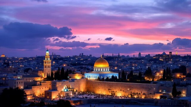 Jerusalem sunset dome of the rock western wall