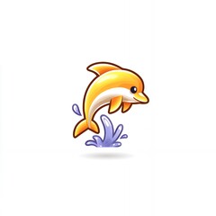 Obraz premium Playful Orange Cartoon Dolphin Leaping from Water