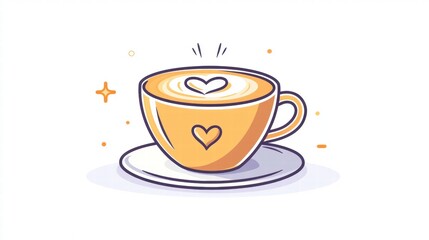 Fototapeta premium Cute Illustrated Cup of Coffee with Heart Design on White Background