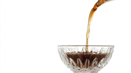 Elegant Pour of Beverage into Crystal Bowl on White Background