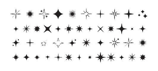 Twinkle, Glow, and Sparkle Icons – Black Silhouette Set, Victor illustration  eps 10