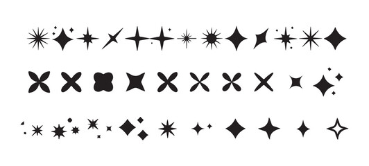 Twinkle, Glow, and Sparkle Icons – Black Silhouette Set, Victor illustration  eps 10