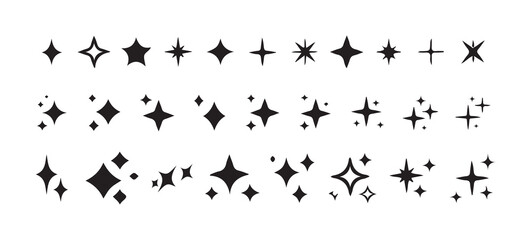 Twinkle, Glow, and Sparkle Icons – Black Silhouette Set, Victor illustration  eps 10