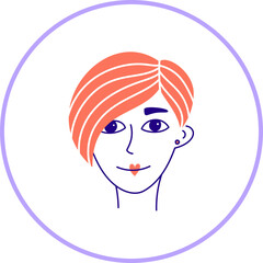 Hand drawn doodle face. Simple avatar portrait of young for social media, apps, icons, website