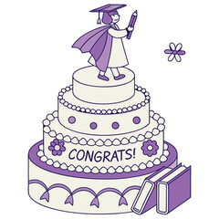 Colorful Graduation Cake Drawing for Celebration Design Projects