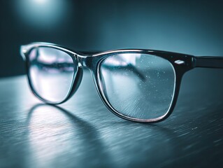 Minimalist Dark Eyewear Layout with Brushed Steel Texture and Elegant Reflection