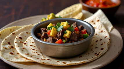 A healthy bowl of Mexican chili con carne with beef, beans, and vegetables