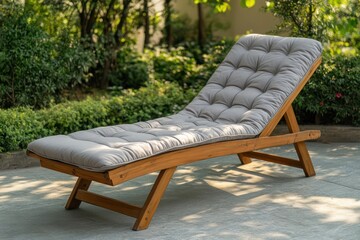 Cushioned wooden sun lounger outdoors for garden or poolside relaxation