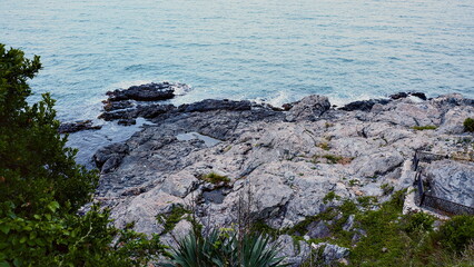 Rocky Shoreline with Ocean View from Haewoondae, Busan, South Korea