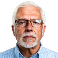 Senior man with spectacles in close-up portrait, cut out transparent