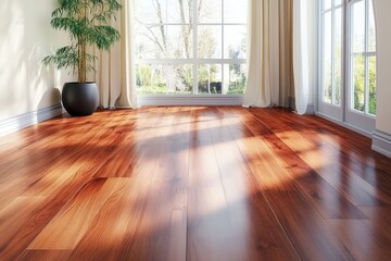 Worker installing laminate flooring on subfloor in home interior