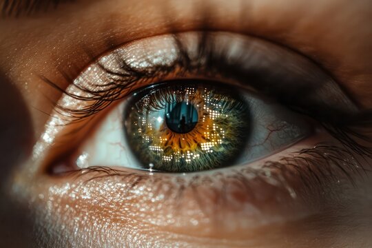 Futuristic digital elements reflected in human eye