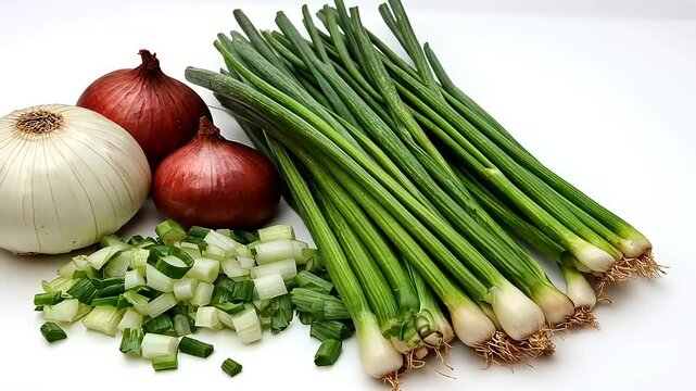 Assorted Onions: Green, White, and Red Varieties for Culinary Delights, Vibrant Colors