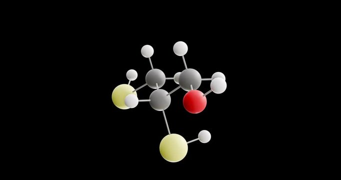 Dimercaprol molecule, rotating 3D model of british anti-lewisite, looped video on a black background
