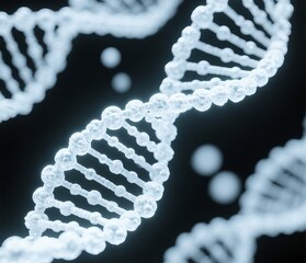 Generative ai image of DNA sequences and molecules with white glow effect
