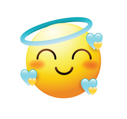 Angel emoticon with hearts vector illustration isolated. Blessed emoji icon.