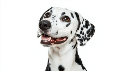 dalmatian dog pet portrait smiling isolated on white background