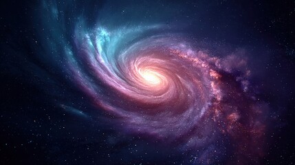 A vibrant spiral galaxy glows in deep space, surrounded by colorful cosmic dust and countless stars.