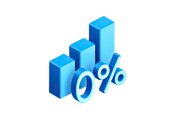 3D graphic of a blue bar graph with a zero percent symbol