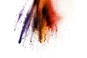 colorful powder explosion isolated on white background.