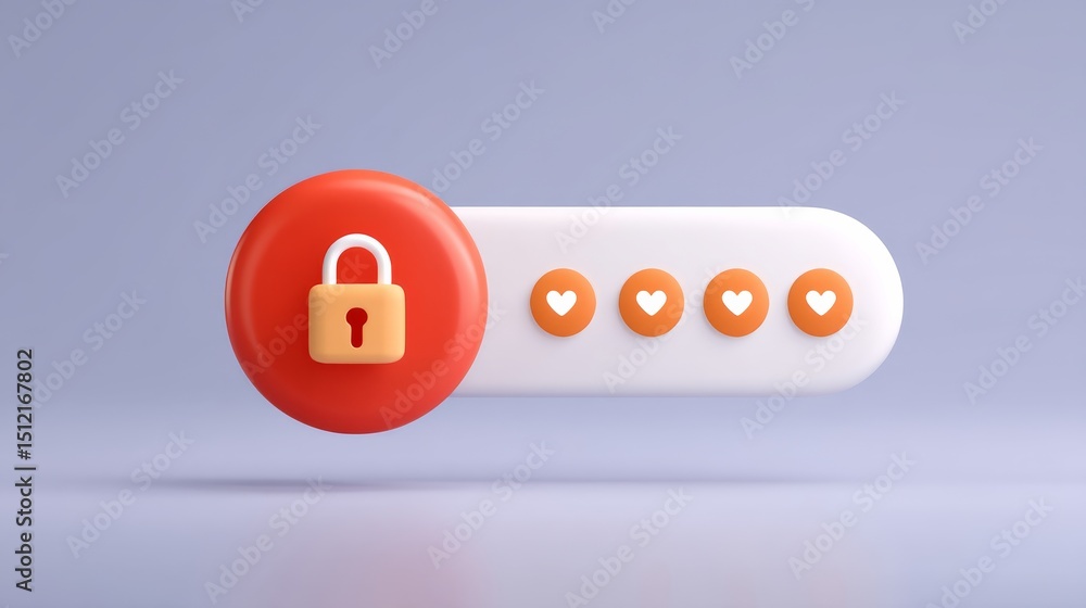 Poster floating user interface design with multi-factor authentication elements and lock icon