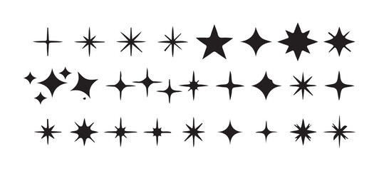 Black Sparkle and Starburst Icon Set – Minimal Light Effects Collection, Victor illustration eps 10.