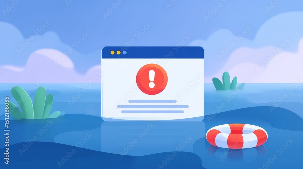 Aufkleber floating maintenance alert user interface with diagnostics in a blue water setting