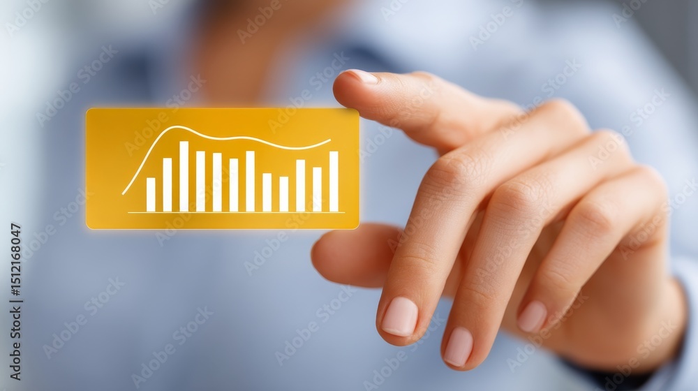 Poster hand interacting with floating banking dashboard displaying financial growth charts