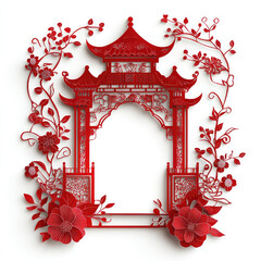 Festive Chinese New Year frame with intricate paper design