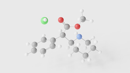 methylphenidate hydrochloride molecule 3d, molecular structure, ball and stick model, structural chemical formula central nervous system stimulant