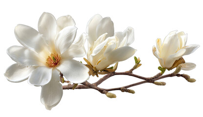 Close-up of three magnolia blossoms on a branch (1)