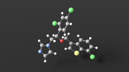 sertaconazole molecule 3d, molecular structure, ball and stick model, structural chemical formula antifungal