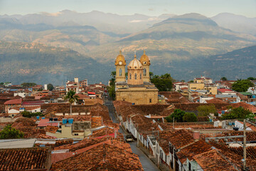 Panoramic view of Socorro city in Santander Colombia colonial beautiful tradition with cathedral...