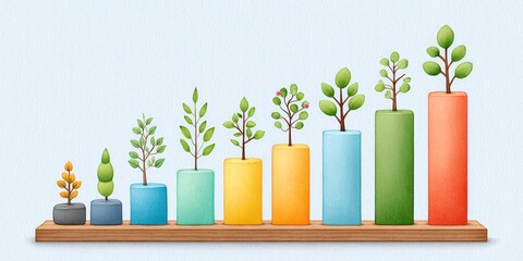 A watercolor chart illustrating growth in conversion over time with soft hues