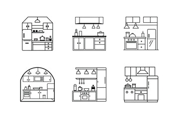 kitchen interior icon line art vector illustration