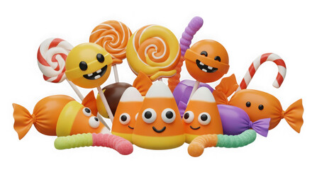 Obraz premium Halloween candy assortment with faces on transparent background