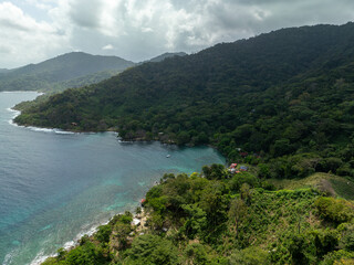 drone view of  aguacate bay in capurganá choco colombia amazing lost beach jungle landscape in caribbean 