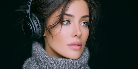 a realistic photo of an influencer recording a sponsored podcast episode