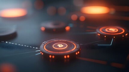 Glowing Bitcoin Symbols on Futuristic Tech Interface