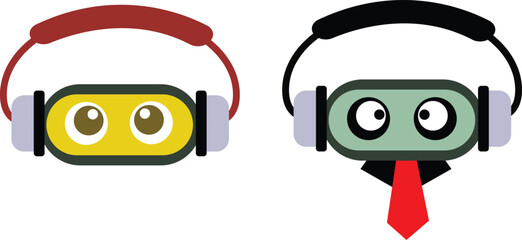 Obraz premium Podcast Robot Mascots with headphones and tie