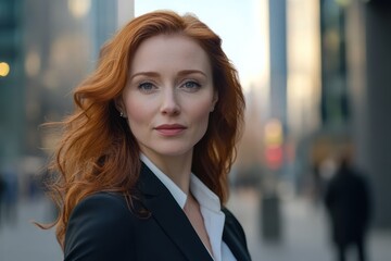 Naklejka premium Confident businesswoman in city wearing stylish suit in urban setting
