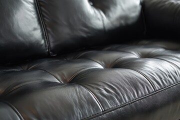 Close-up of isolated black leather sofa