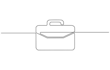 Suitcase in continuous line art drawing style. Single one line drawing of case, luggage bag with wheels isolated on white background, Continuous Line Drawing of Briefcase Icon.
