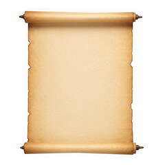 Isolated tan parchment scroll with wooden rods on a black background view